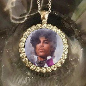 Prince Purple Rain  Bling rhinestones 925 silver necklace beautiful